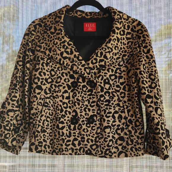 Elle Black and Tan Leopard Print Cropped Blazer - Picture 1 of 15